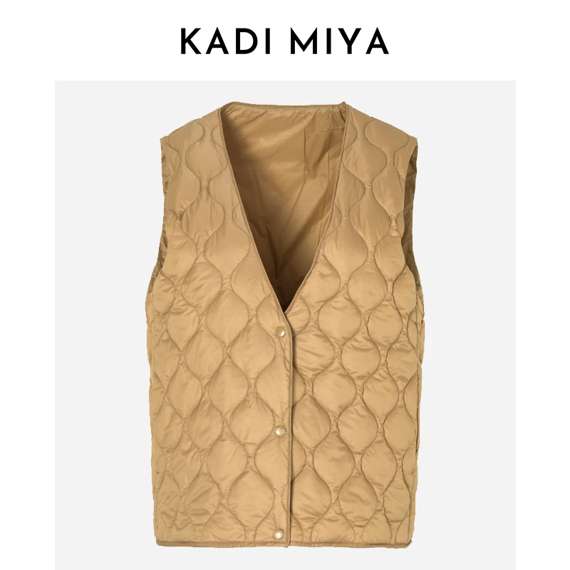 KADIMIYA新款轻薄羽绒马夹V领葫芦格时髦保暖叠穿羽绒服马夹外套