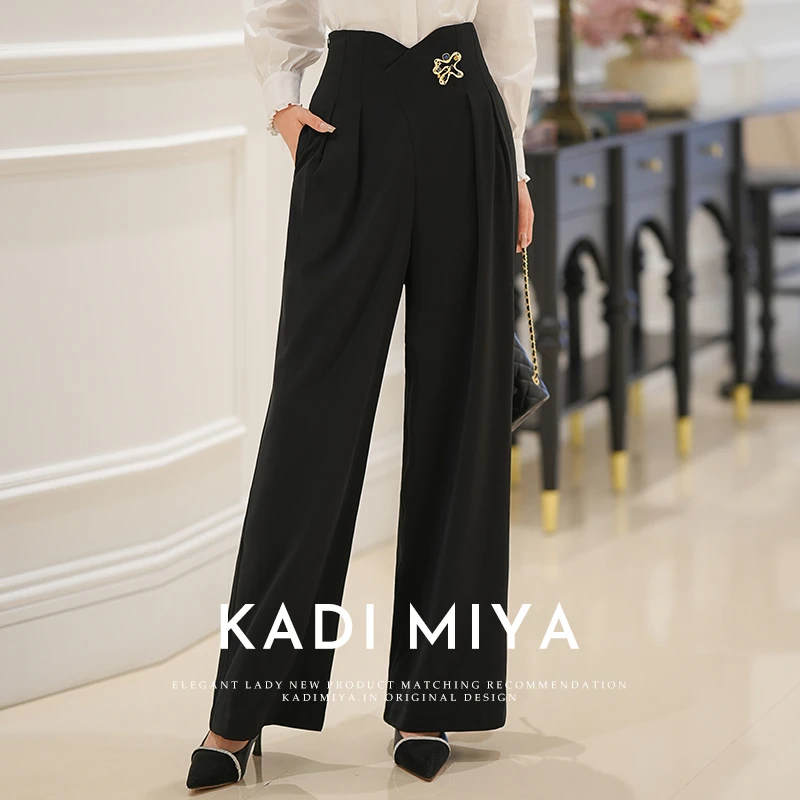 KADIMIYA高腰阔腿裤花瓣鱼骨休闲裤简约垂感显瘦御姐通勤风