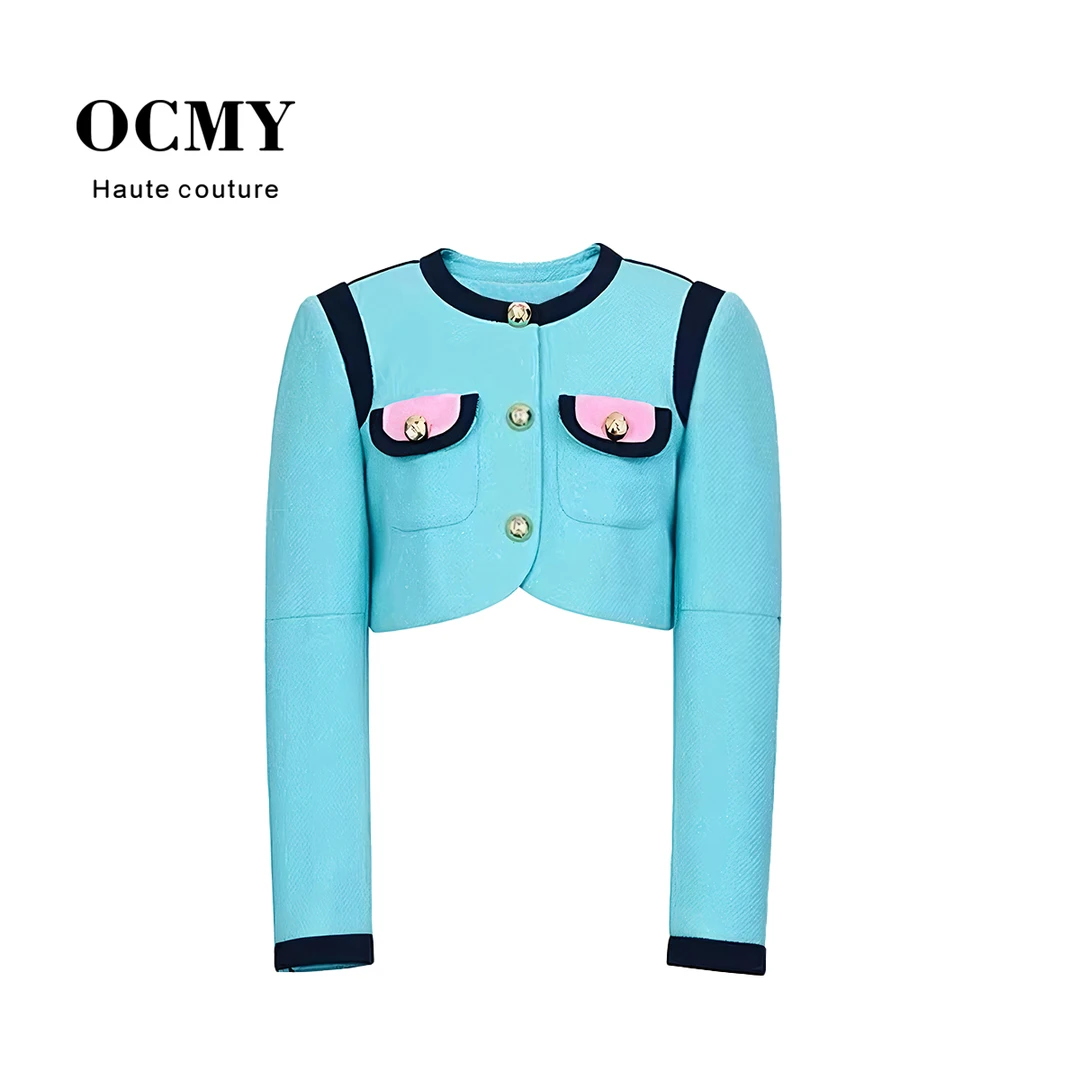 OCMY【品牌直营】新款撞色小香风西装名媛风百搭显瘦短外套Y24Q3739