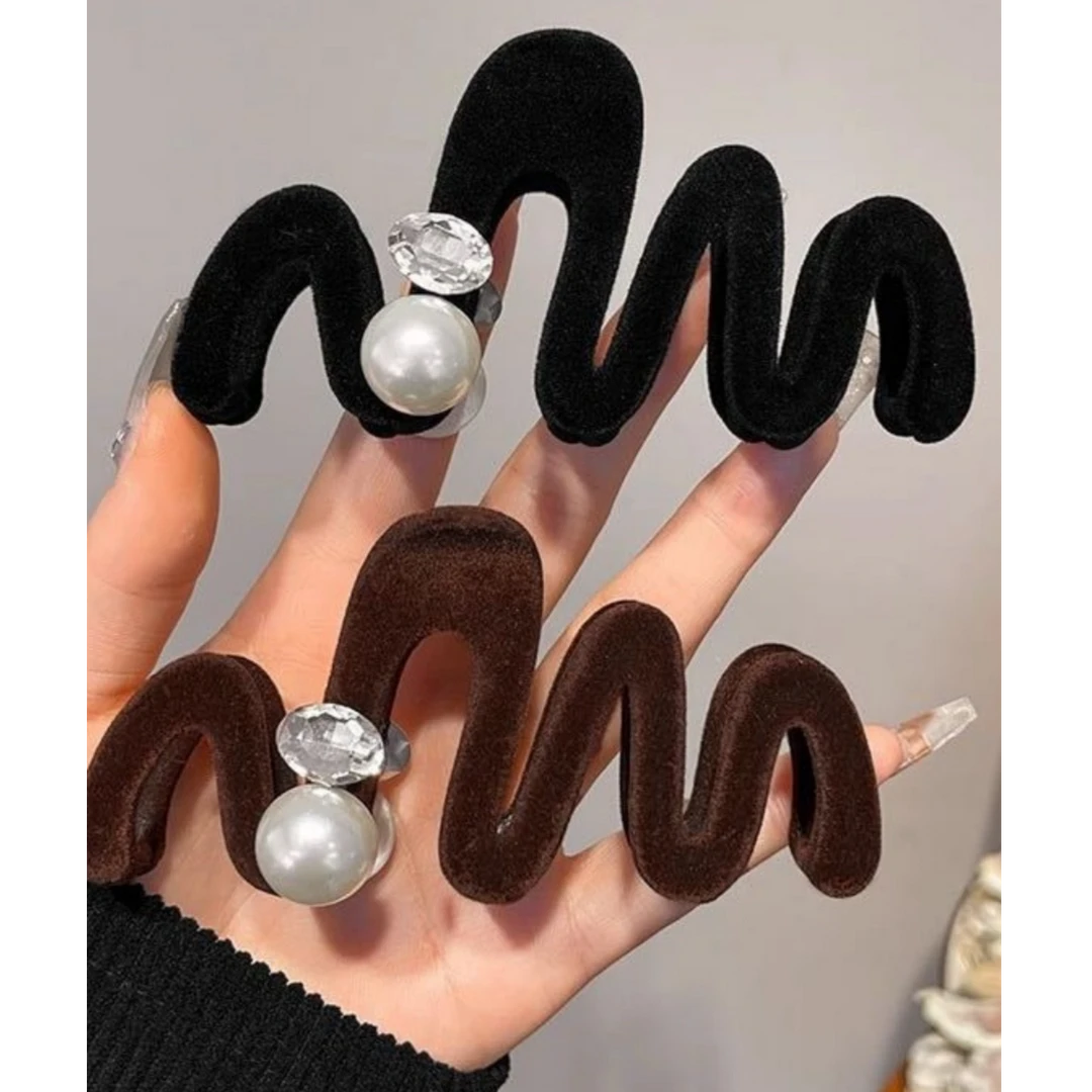 植绒发夹高级感水钻珍珠头饰女复古大号鲨鱼夹后脑勺盘发抓夹发饰