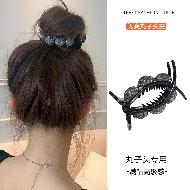 2025年夏新款满钻丸子头抓夹女后脑勺亚克力高级感发夹盘发鲨鱼夹