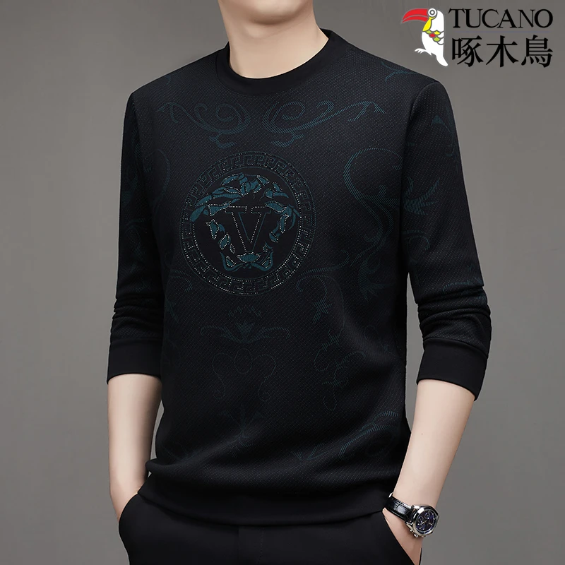 啄木鸟春季新款2024男士时尚休闲长袖圆领卫衣