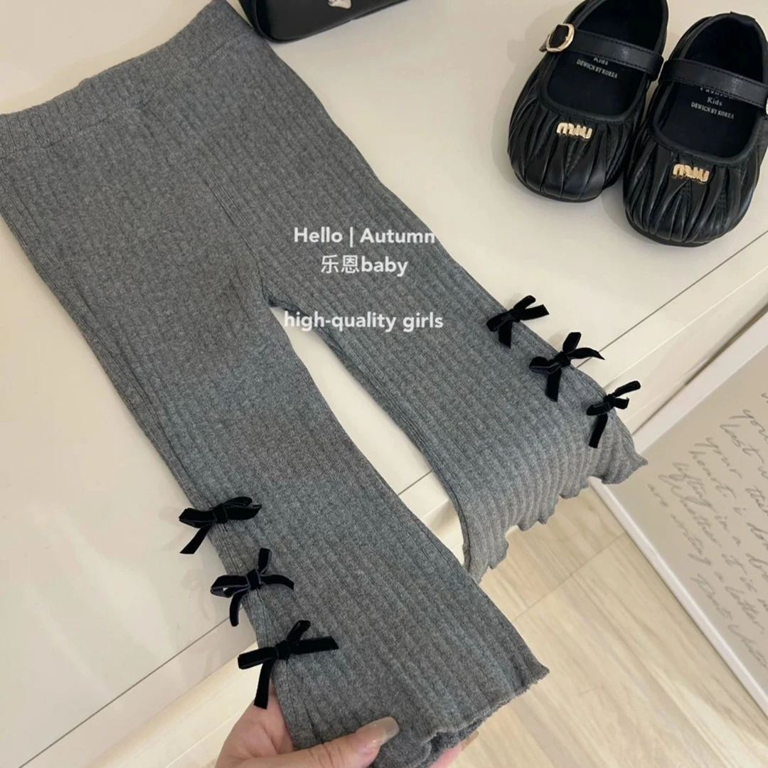 女童长裤春秋款蝴蝶结儿百搭打底裤洋气小宝宝秋季外穿时髦喇叭裤