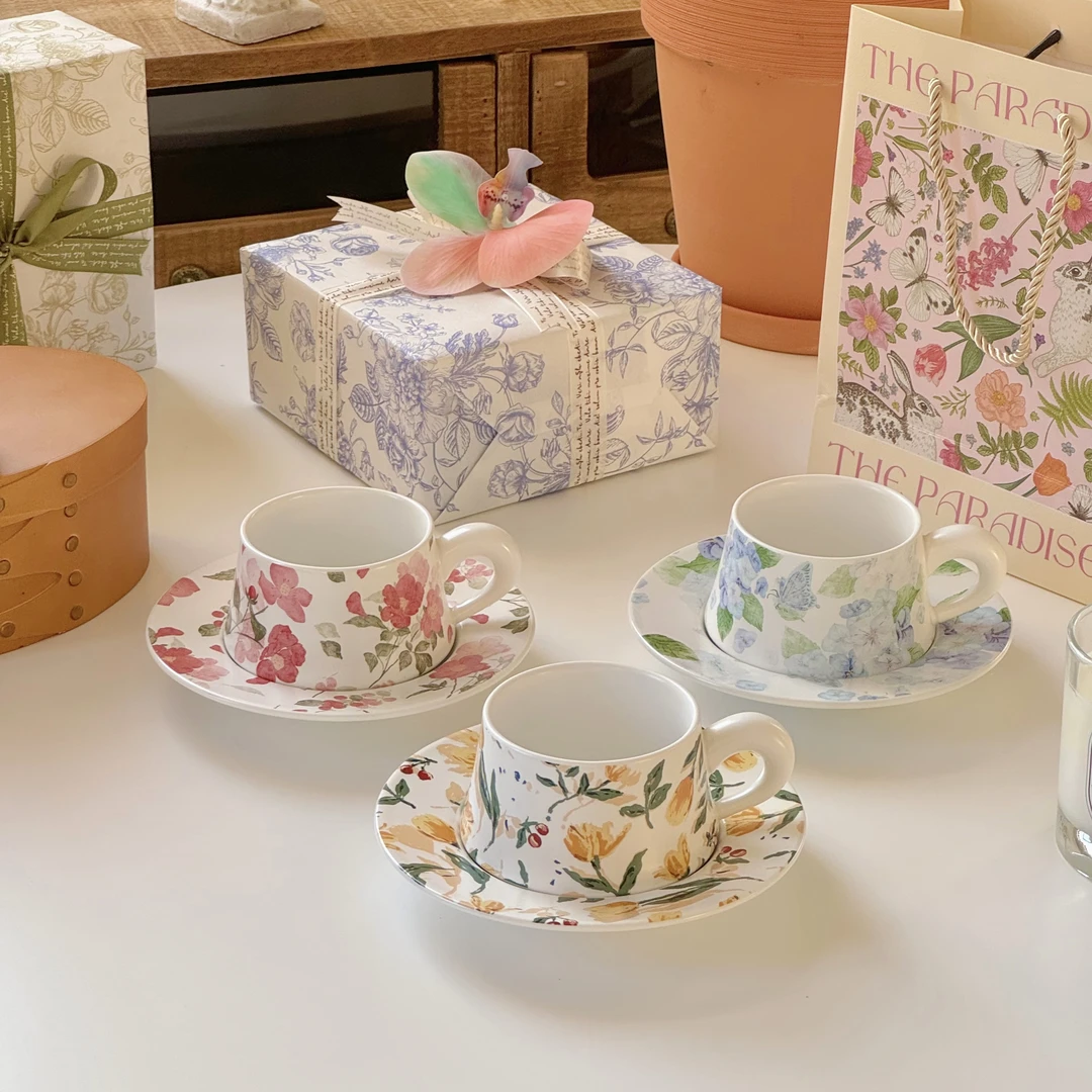 伴手礼油画陶瓷杯碟设计师款高级小众复古咖啡杯套装生日礼物水杯