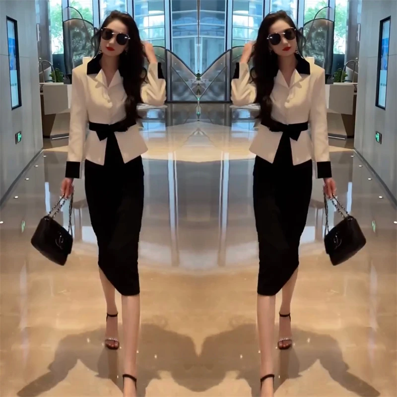 早秋小香风套装女高级感小洋装气质名媛高端蝴蝶结上衣裙子两件套