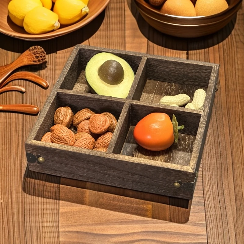 实木收纳复古分格收纳桌面收纳4格收纳1136