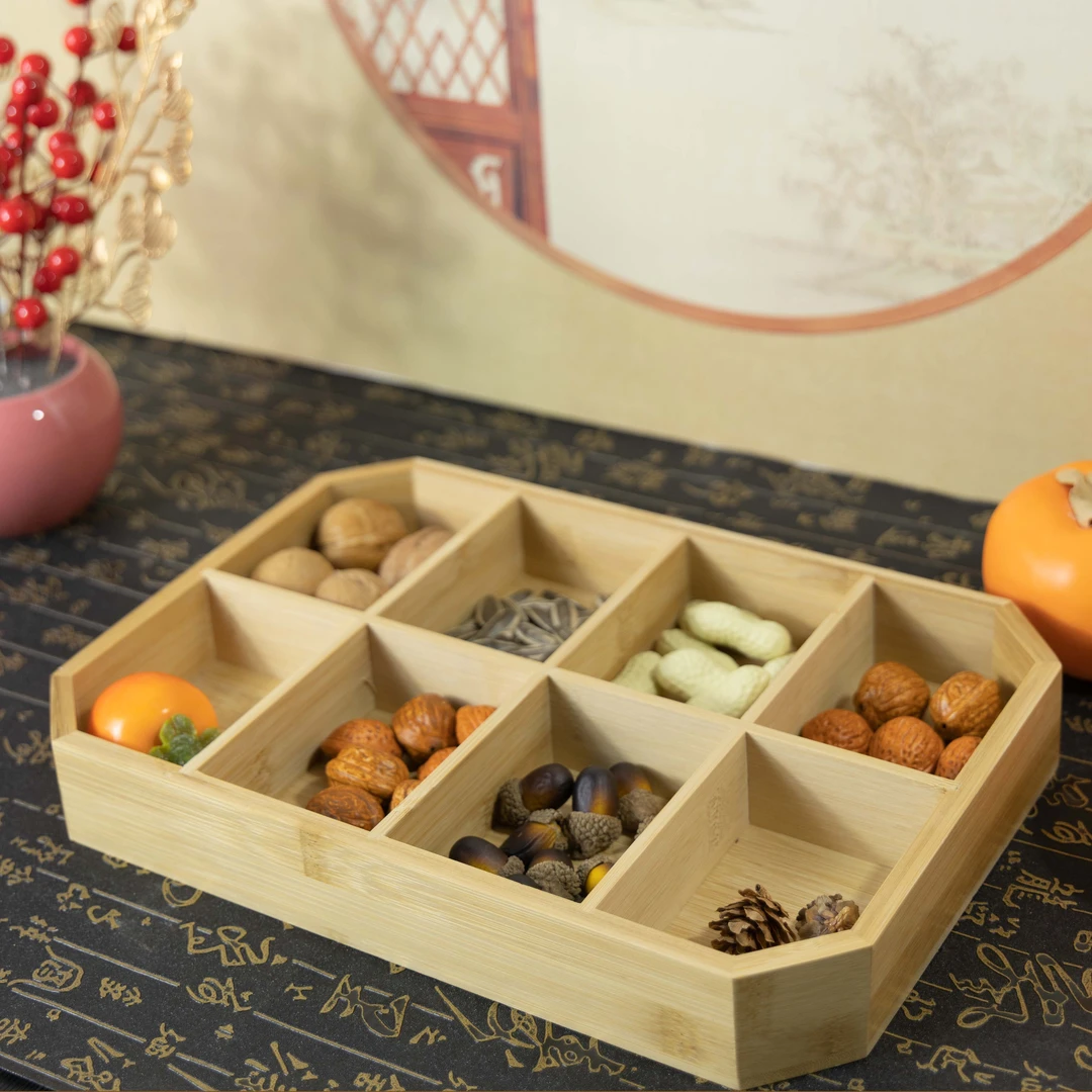 楠竹制桌面收纳盒方形多格分格8020