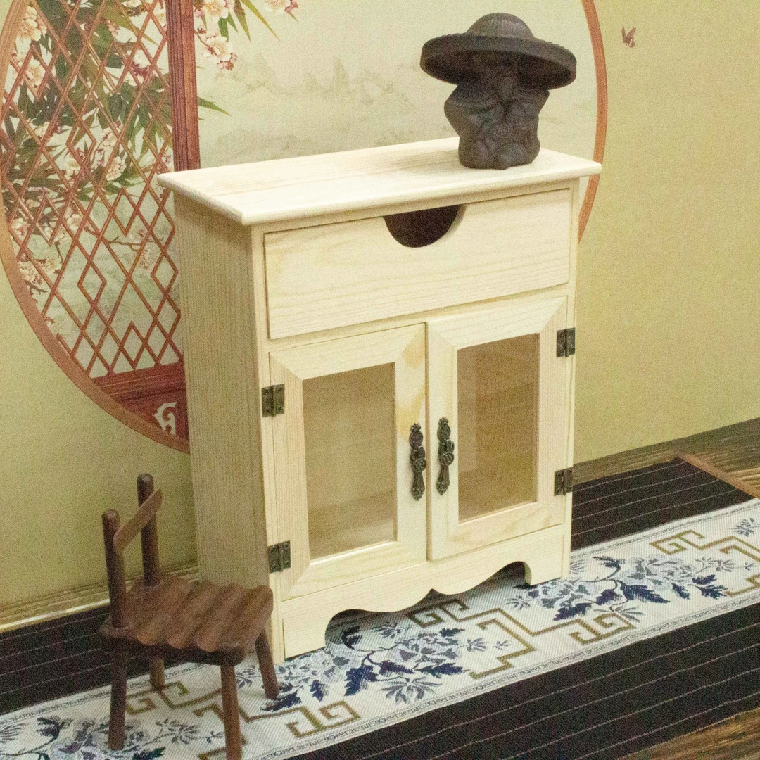 实木原木色双层收纳盒复古8021