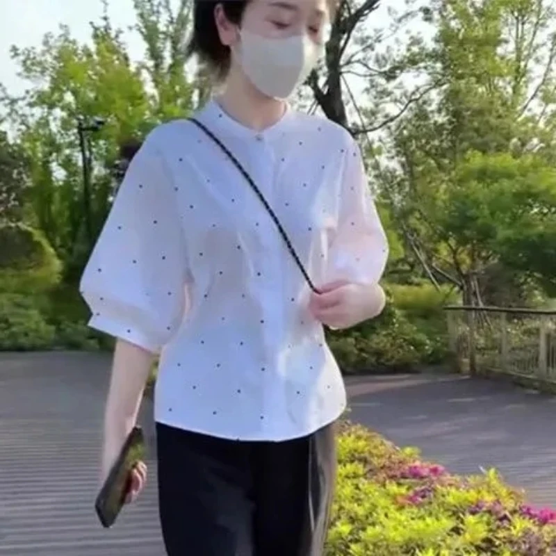 3005小清新波点衬衣2025夏季新款盐系洋气减龄设计感遮肚百搭衬衫