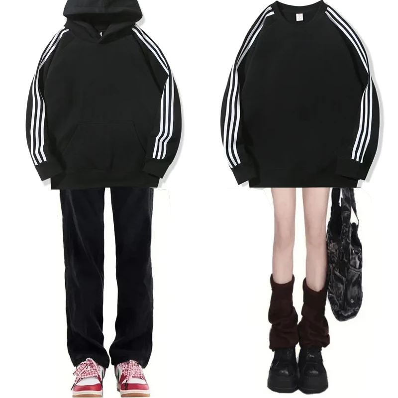 【加厚奥粒绒】加绒圆领连帽卫衣男女同款情侣宽松百搭运动长袖冬