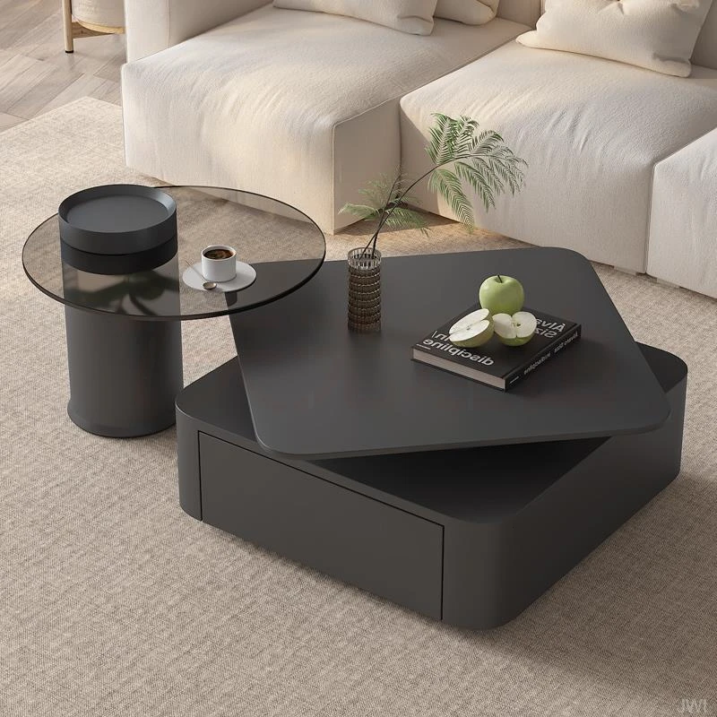 高档意式岩板旋转方形茶几岩板茶几家用大气高级感加厚轻奢岩板