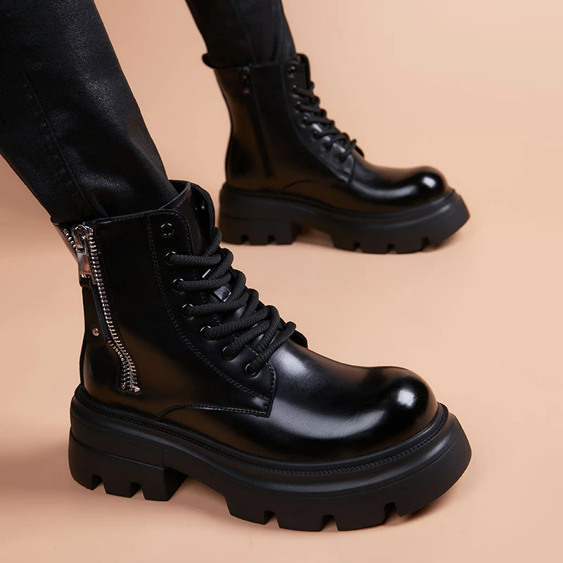 潮男马丁靴厚底增高英伦商务工装机车靴休闲秋冬爆款男款皮靴