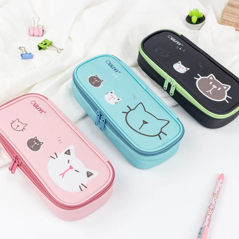 欧力益可爱猫咪拉链铅笔袋小学生孩子防水防刮耐脏大容量笔袋轻便