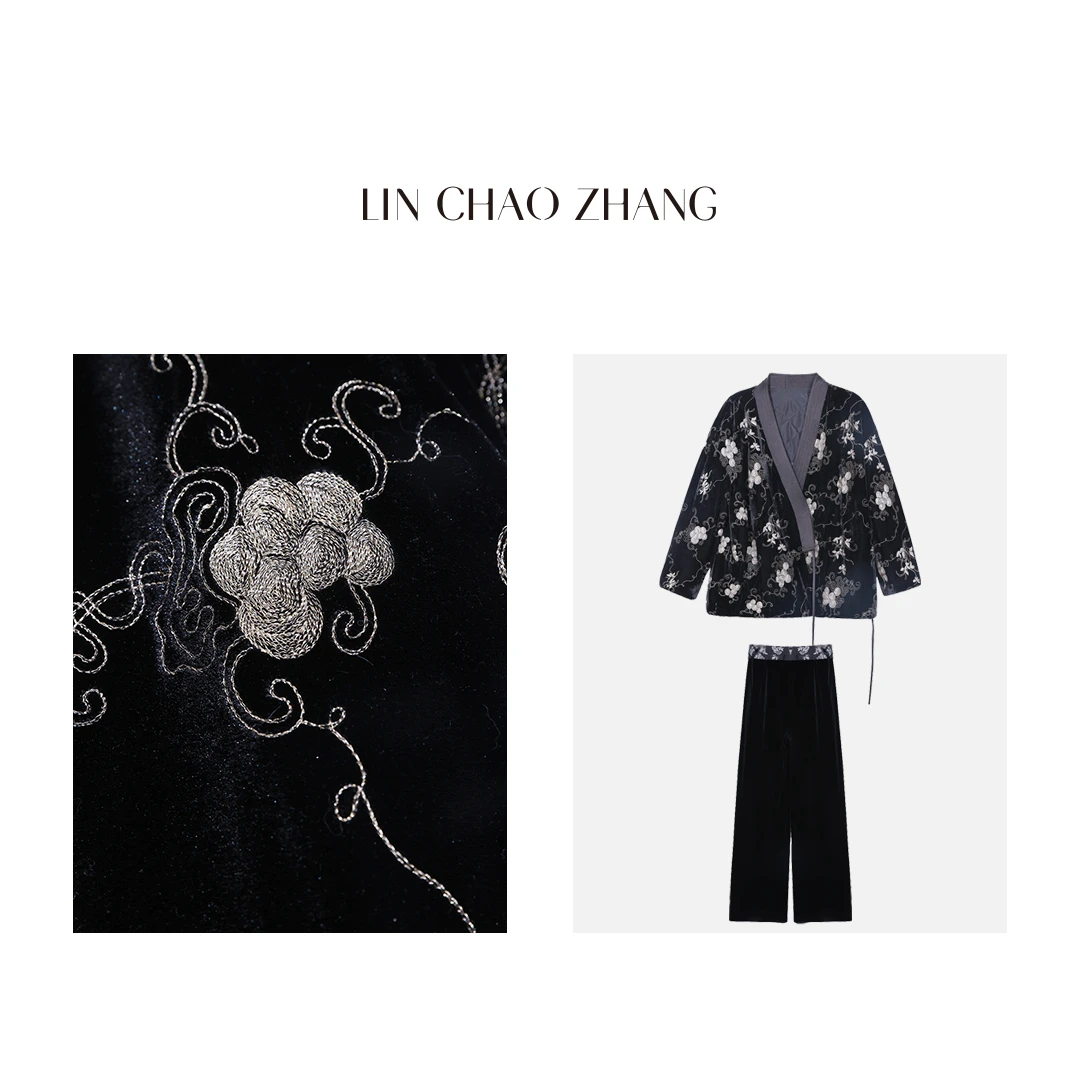 新中式小暗黑刺绣丝绒外套+丝绒阔腿裤  LW230401 LK230243
