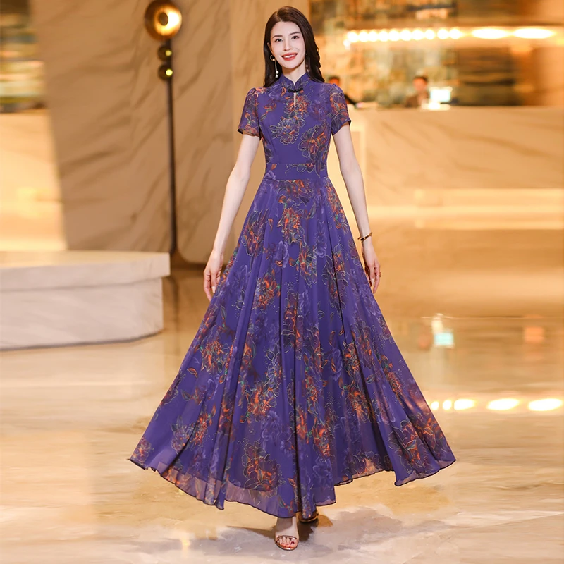 2024夏季新品长款气质大摆女装连衣裙洋气修身优雅显瘦高贵长裙女