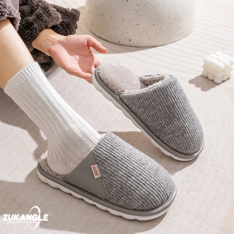 足康乐棉拖鞋男士冬季室内家居防滑2024新款居家用加绒毛毛拖鞋冬