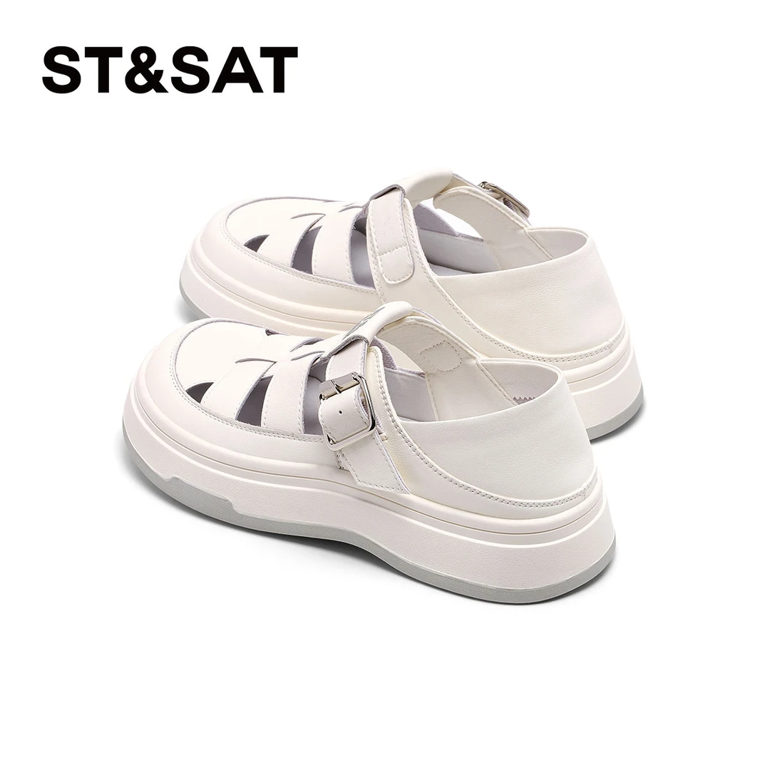 星期六罗马鞋女2025年冬季新款复古女士金属扣防滑厚底轻便休闲鞋