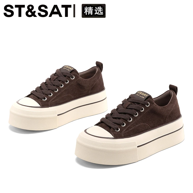 星期六厚底板鞋女款2025冬季新款真皮松糕软底百搭休闲鞋洋气女鞋