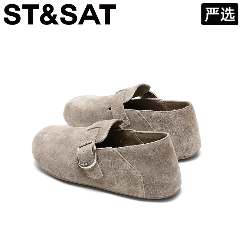 星期六两穿勃肯鞋女2025秋季新款一脚蹬平底豆豆鞋圆头深口单鞋女