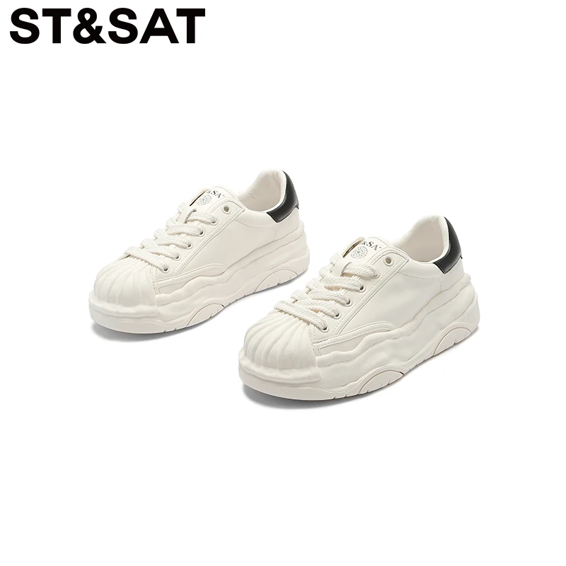 星期六厚底百搭小众贝壳头溶解鞋2025春季新款系带女鞋潮流板鞋女