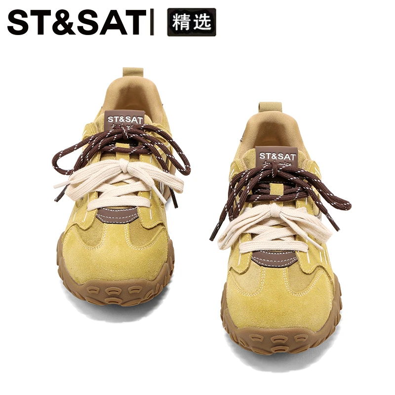 星期六超软底美拉德内增高德训鞋女加绒双鞋带复古厚底运动阿甘鞋