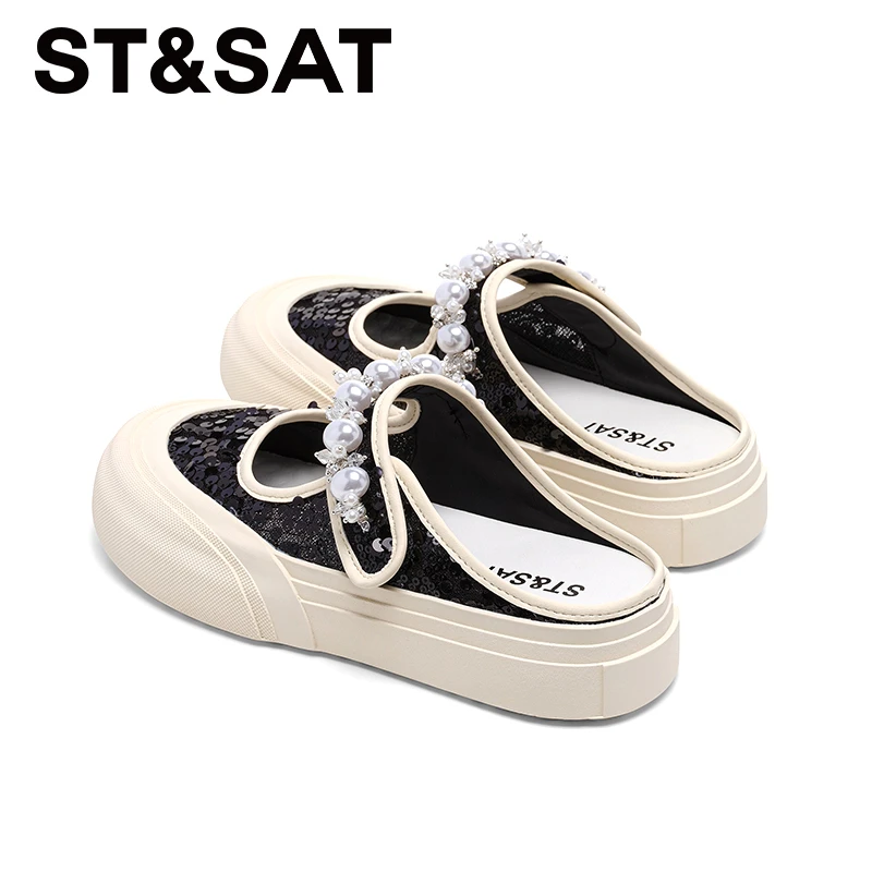 星期六厚底包头半托鞋女款2025新款夏季外穿小香风网面透气凉拖鞋