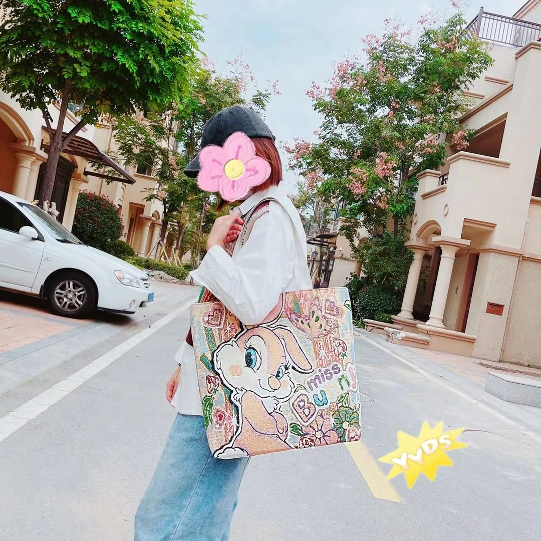 【金丝大包福利】国风熊猫花花双面帆布刺绣女士单肩包大容量托特包