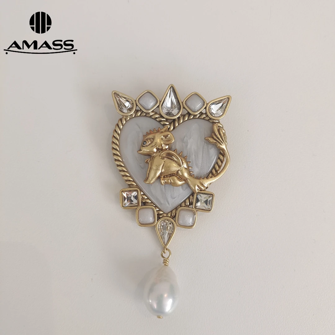AMASS/阿玛施 铜合金仿水晶胸针 百搭饰品龙行龘龘胸针5900518