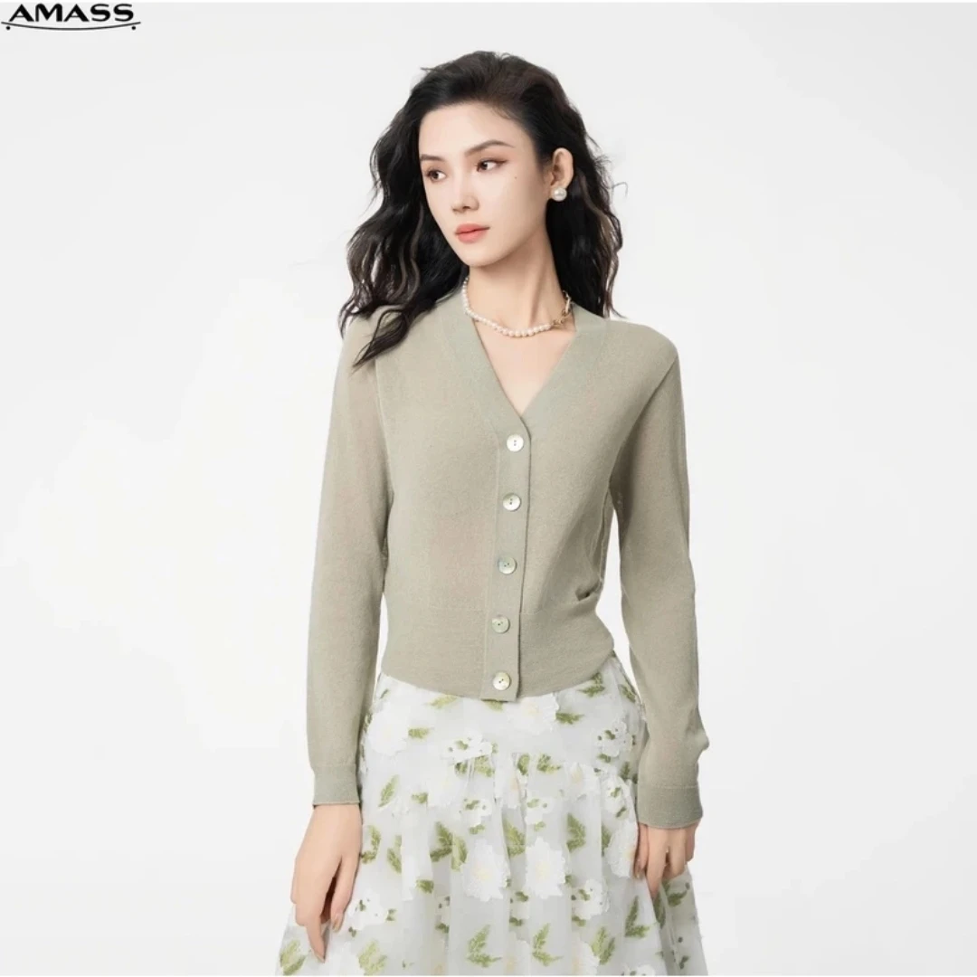 AMASS/阿玛施新款休闲百搭气质纯色长袖针织衫5499132薄荷曼波