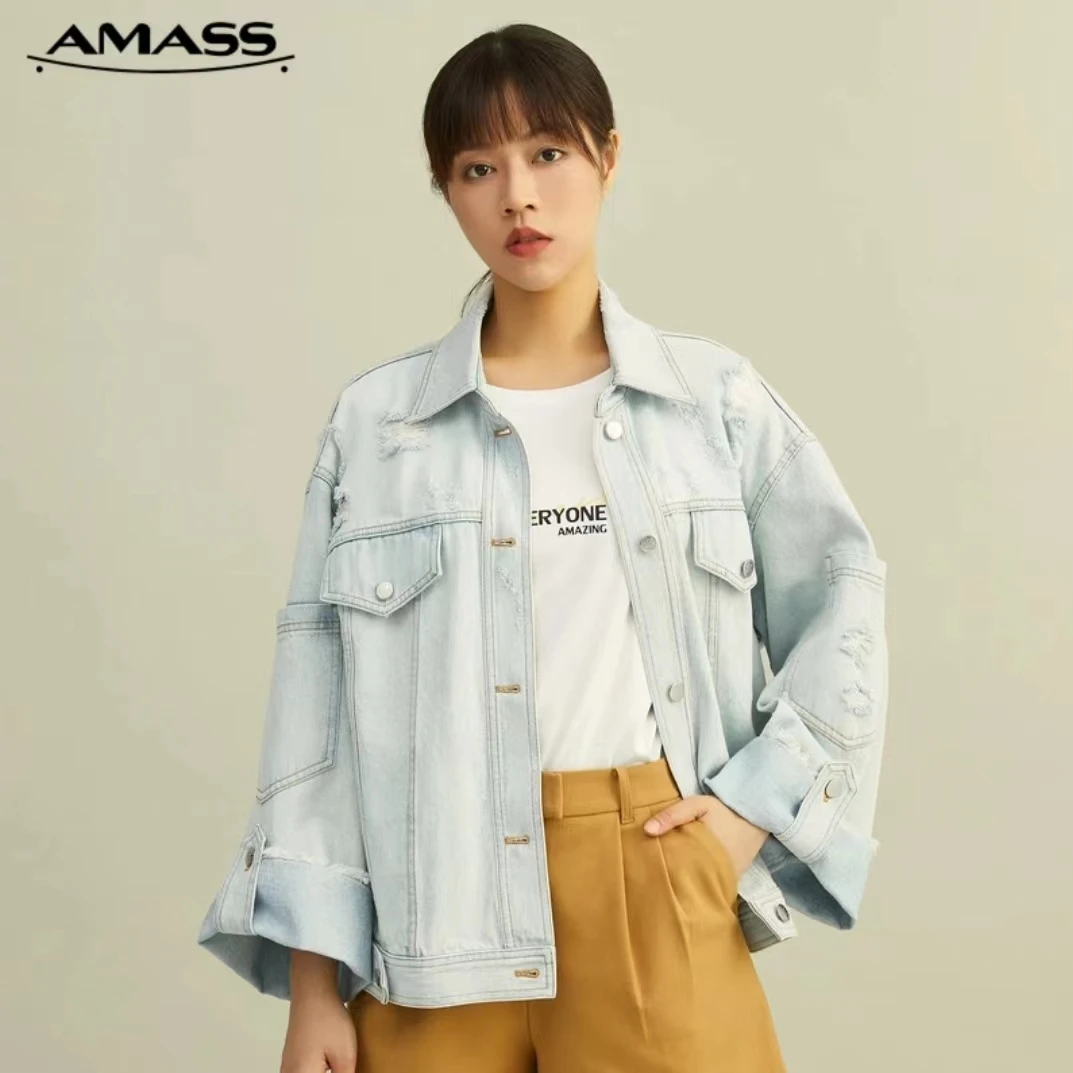 AMASS/阿玛施潮流休闲宽松百搭破洞牛仔外套5400624-2038062-001