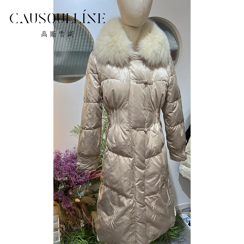 高斯雪岚【双十一】白鹅绒中长款修身气质大毛领羽绒服女24419758