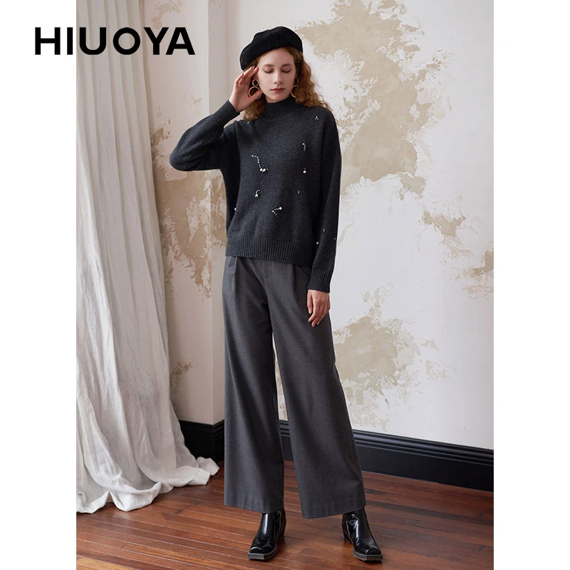 HIUOYA【国庆特惠】气质百搭款休闲半高领套头针织衫上衣女24470813