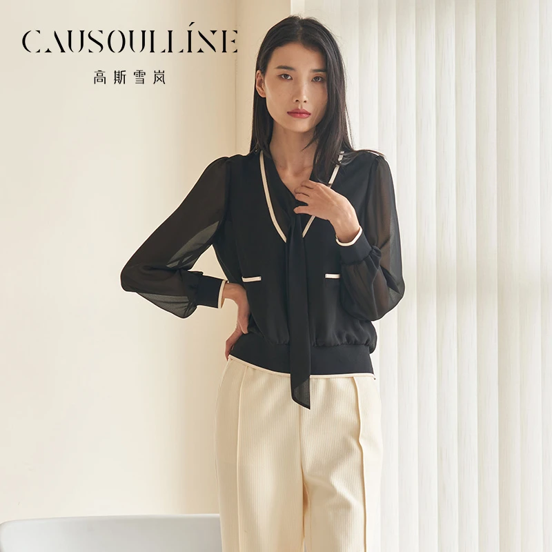 高斯雪岚【春装新品】春季气质时尚休闲黑色设计感上衣 23116151