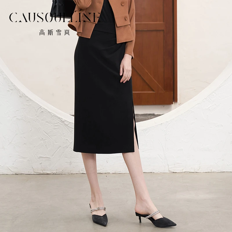 高斯雪岚【秋款特惠】时尚气质开叉半身裙显瘦23316035