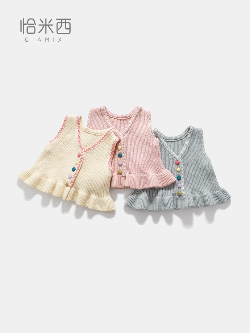 【断码清仓】春秋女童针织马甲0-4岁女宝宝裙式毛衣背心开衫