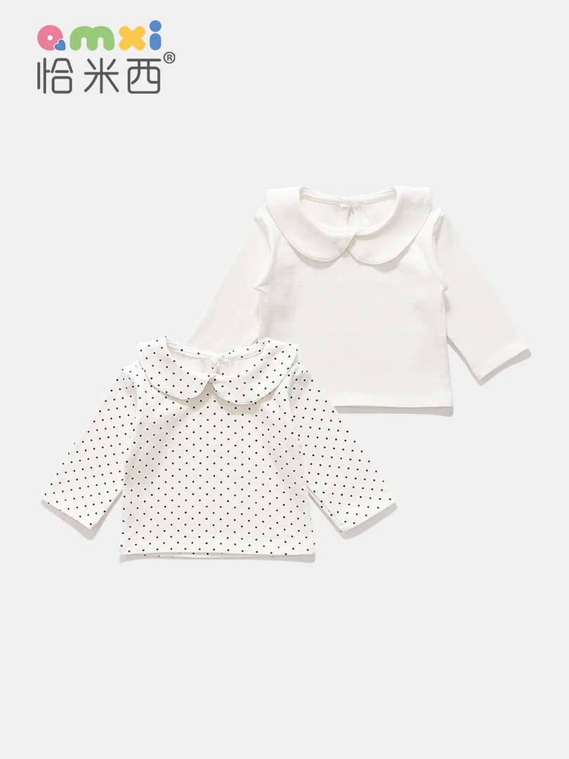 2025春秋婴儿t恤女宝娃娃领长袖打底衫0-3岁女童波点百搭体恤上衣