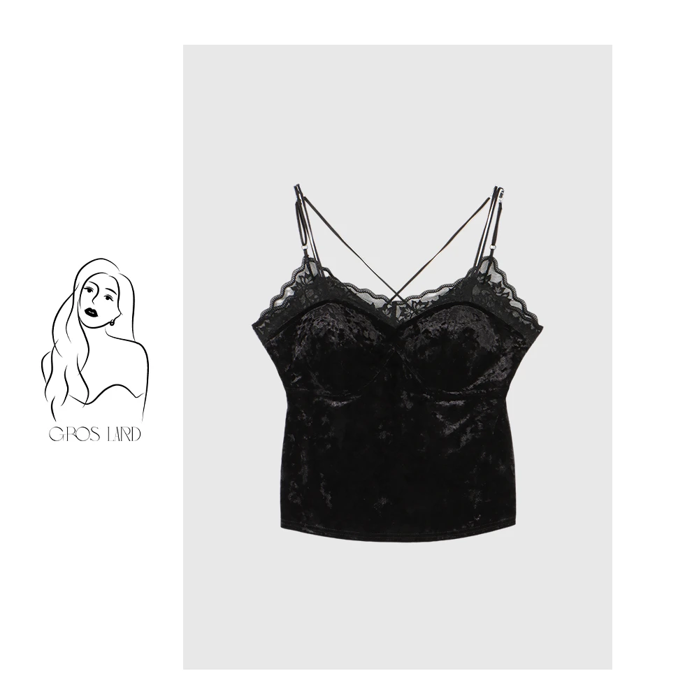 多肉宝贝丝绒蕾丝吊带【带胸垫】内搭上衣B3047