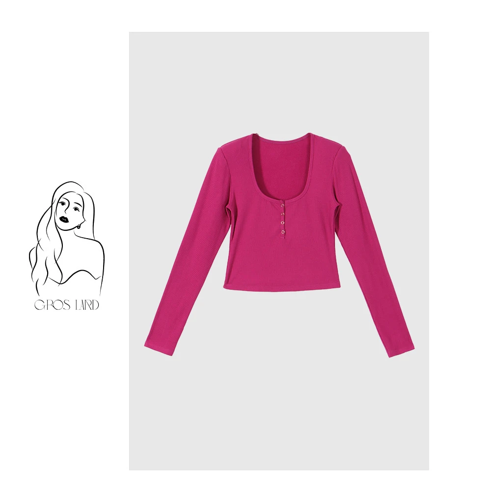 多肉宝贝磨毛款U领正肩T恤修身内搭百搭紧身打底衫上衣7B3046