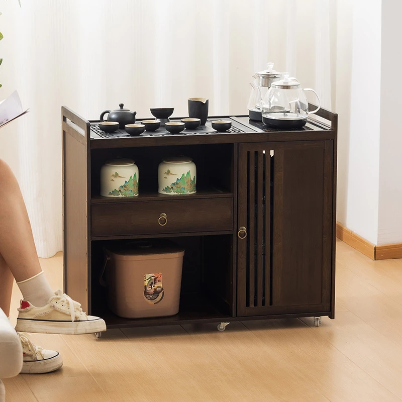 新中式茶桌移动茶台家用小茶车小型茶几客厅沙发边几非实木茶水柜
