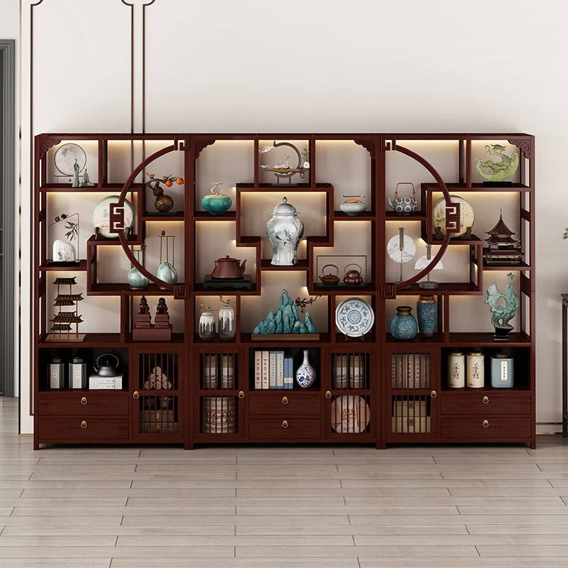 新中式博古架茶柜置物架茶叶展示架紫砂壶摆放架茶具非实木放置架