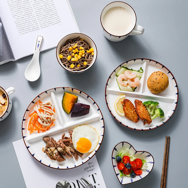 分格餐盘家用儿童日式早餐减脂211高颜值定量三格分隔盘子分餐盘