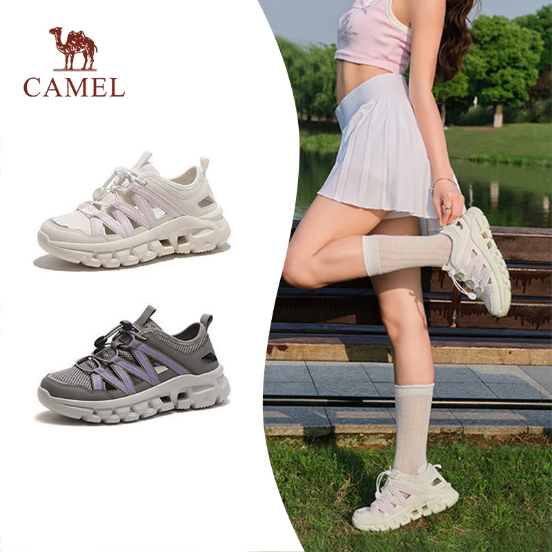骆驼女鞋2025夏季新款透气运动老爹凉鞋女款镂空户外厚底休闲鞋子