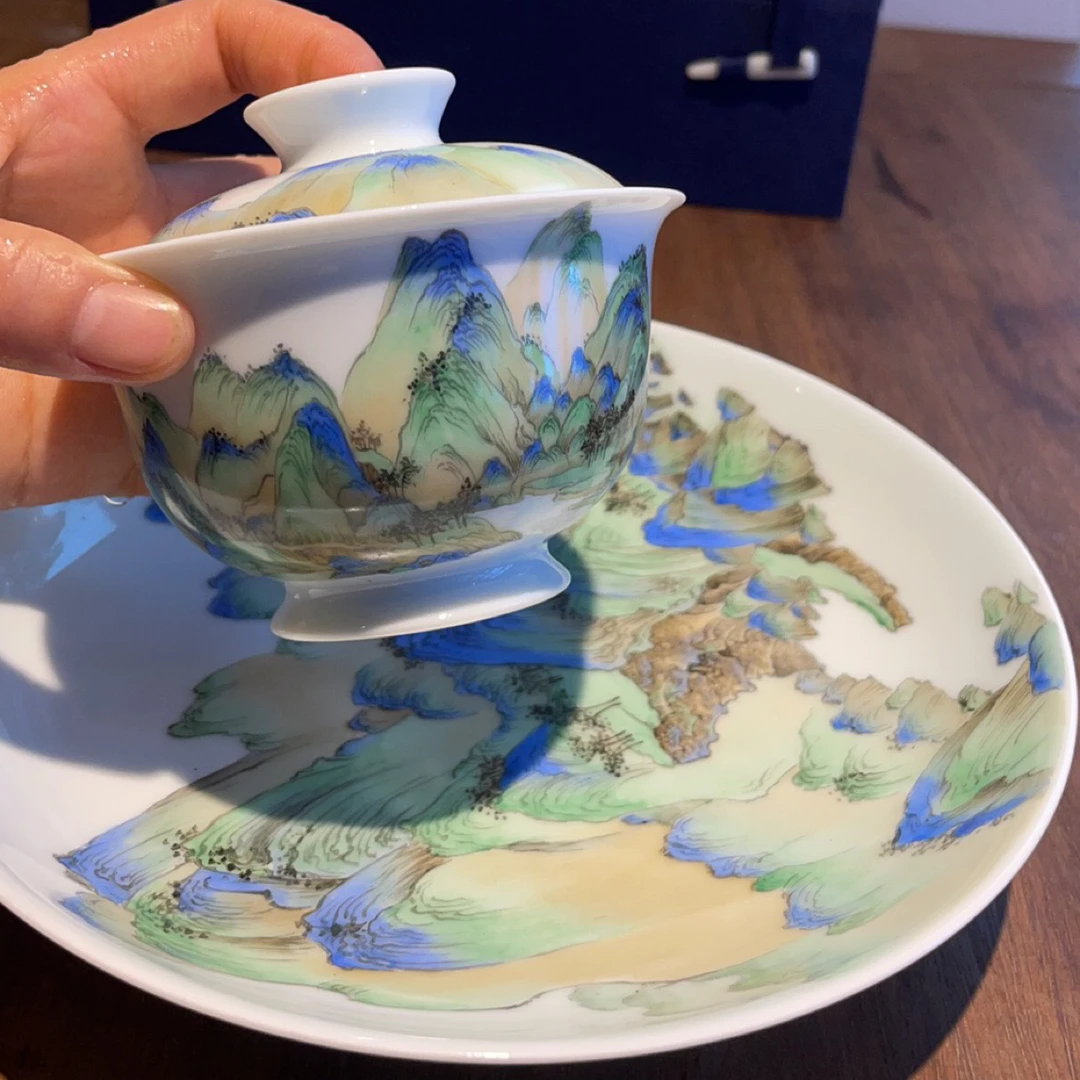 手绘千里江山图茶具