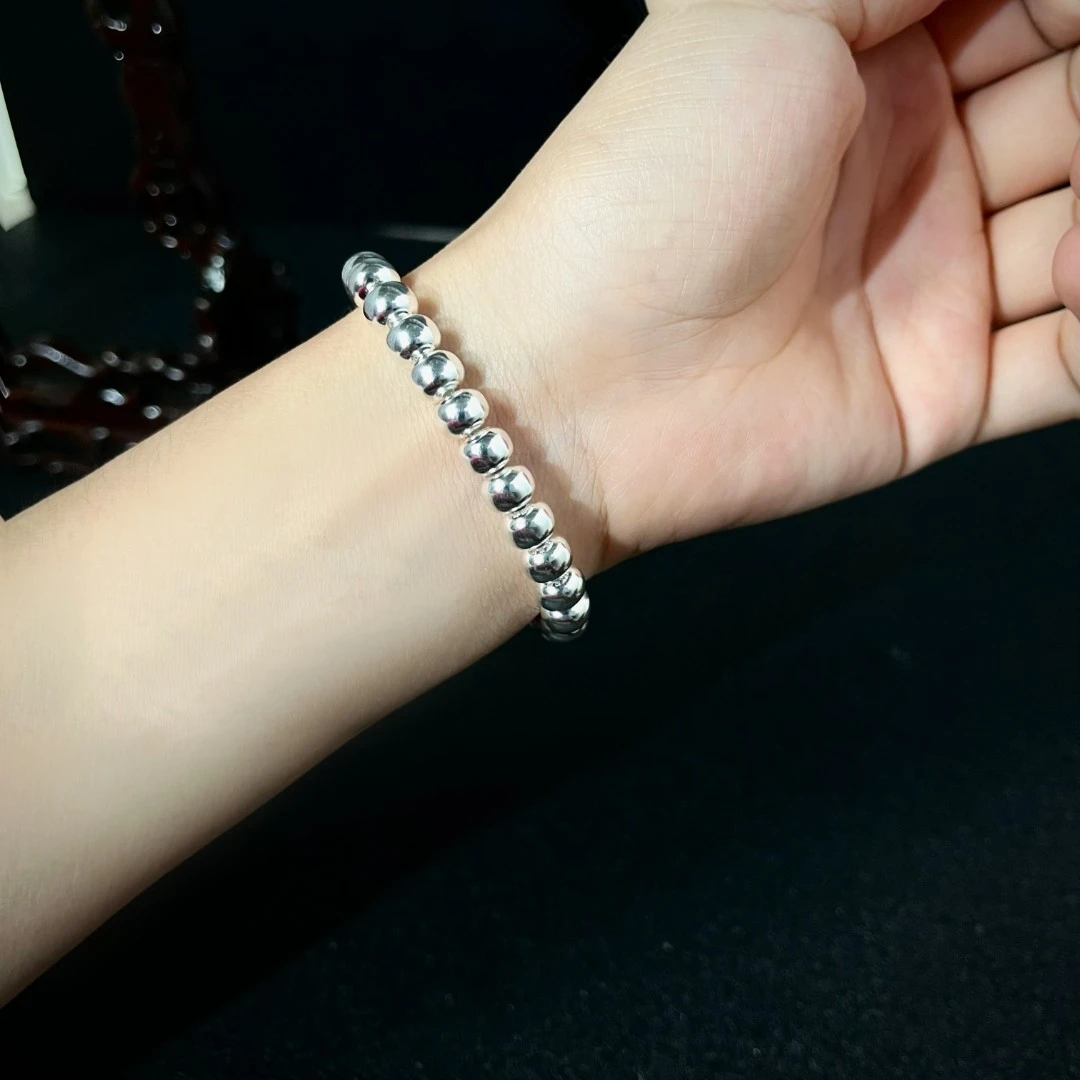 足银手链 【纯银手串】足银999实心老型珠高档手串7*6mm-6*5mm