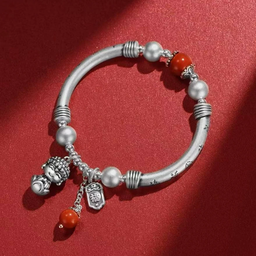 足银手链 顺庆银楼佛悦双鱼手串999足银时尚经典民族风精美银手串