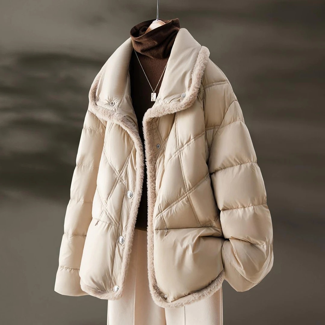 1926女士白鸭绒菱格羽绒服女2024冬季新款时尚立领加厚短款外套