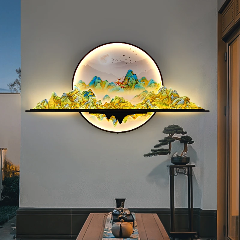 户外立体壁画灯新款中式防水庭院别墅花园背景墙迎门墙影壁墙壁灯