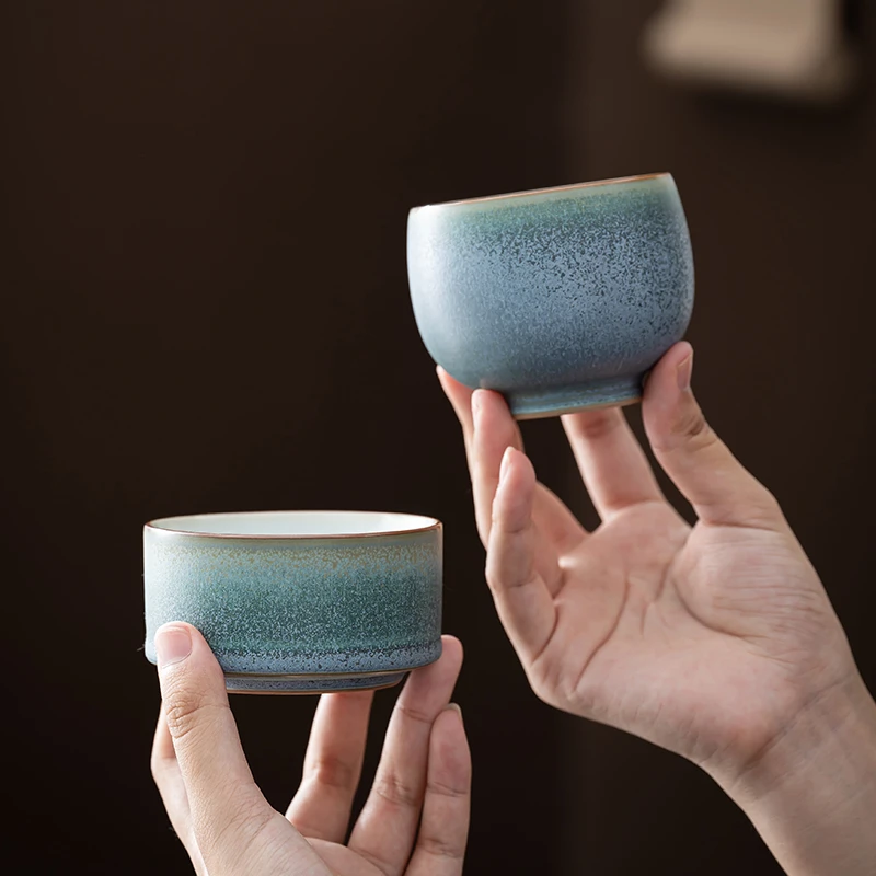 文涛窑春韵磨砂主人杯复古汝窑茶杯陶瓷茶具个人品茗单杯送礼盒装