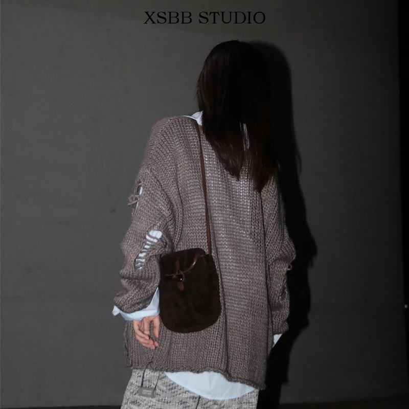 清货 秋冬新款羊羔绒真皮翻盖单肩斜挎皮毛一体高级感复古手机包