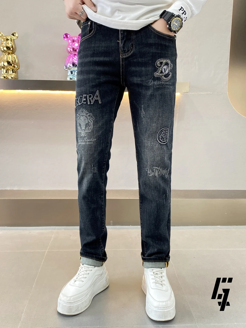 2024秋季新款高品质烫钻百搭时尚休闲潮流直筒小脚轻奢男士牛仔裤